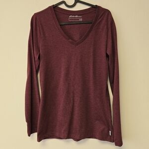 Eddie Bauer Long Sleeve V-neck T-Shirt Burgundy Red M